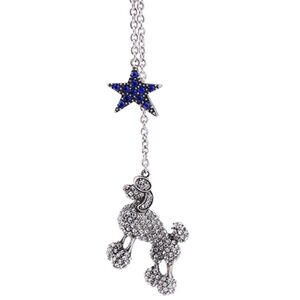 Silvertone Crystal Poodle Blue Star Necklace